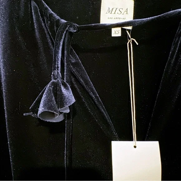 MISA Los Angeles | Lorena Blue Velvet Long Sleeve Ruffle Mini Dress Size XS NWT - Picture 7 of 10